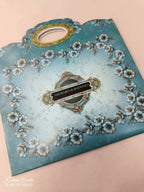KLB611 Floral Design Blue Color Carry Bag Style Semi Box Wedding Card (2 Page)