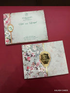 KLB611 Floral Design Semi Box Paper Wedding Card with Couple Name Acrylic Mirror - Kalash Cards