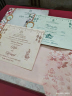 KLB611 Floral Design Semi Box Paper Wedding Card with Couple Name Acrylic Mirror - Kalash Cards