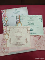 KLB611 Floral Design Semi Box Paper Wedding Card with Couple Name Acrylic Mirror - Kalash Cards