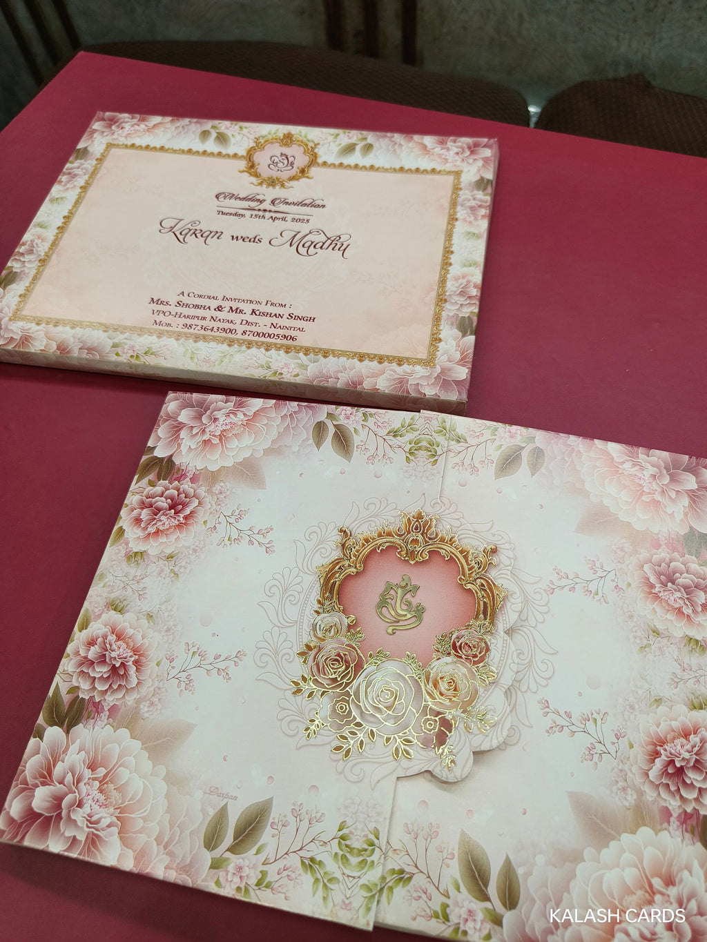 KLB612 Floral Design Semi Box Paper Wedding Card - Kalash Cards