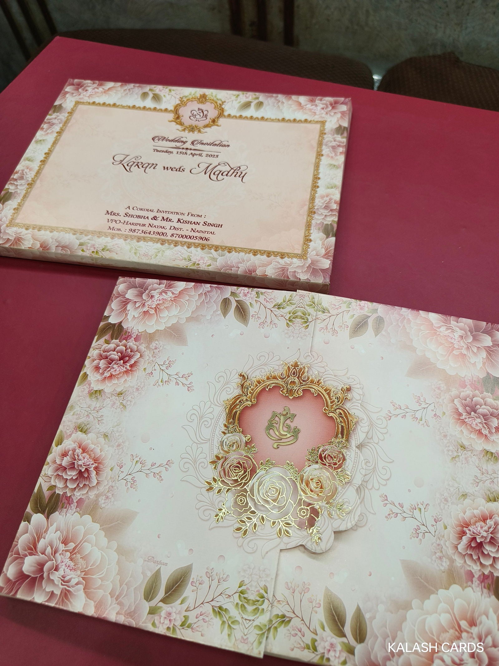 KLB612 Floral Design Semi Box Paper Wedding Card - Kalash Cards