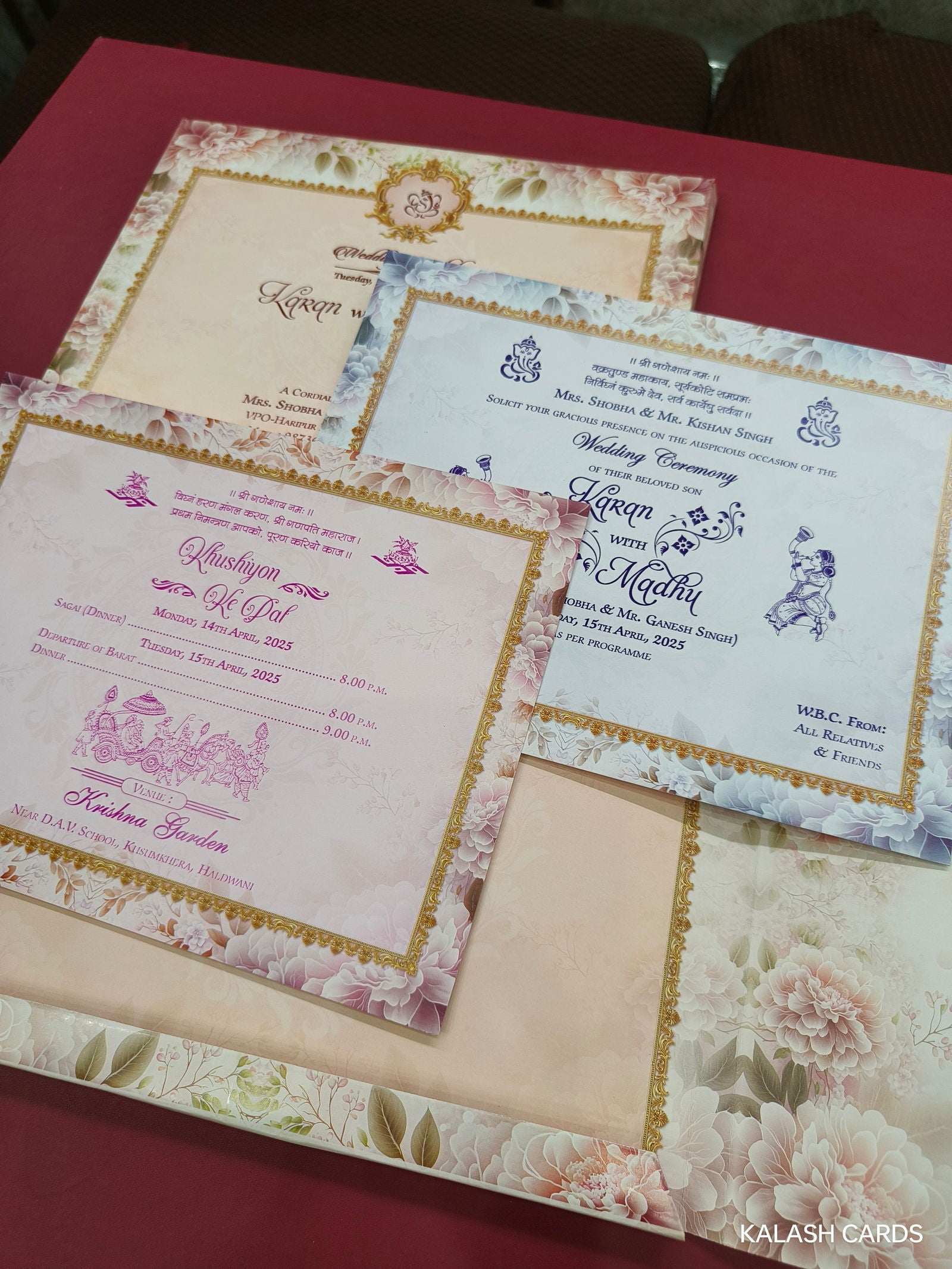 KLB612 Floral Design Semi Box Paper Wedding Card - Kalash Cards