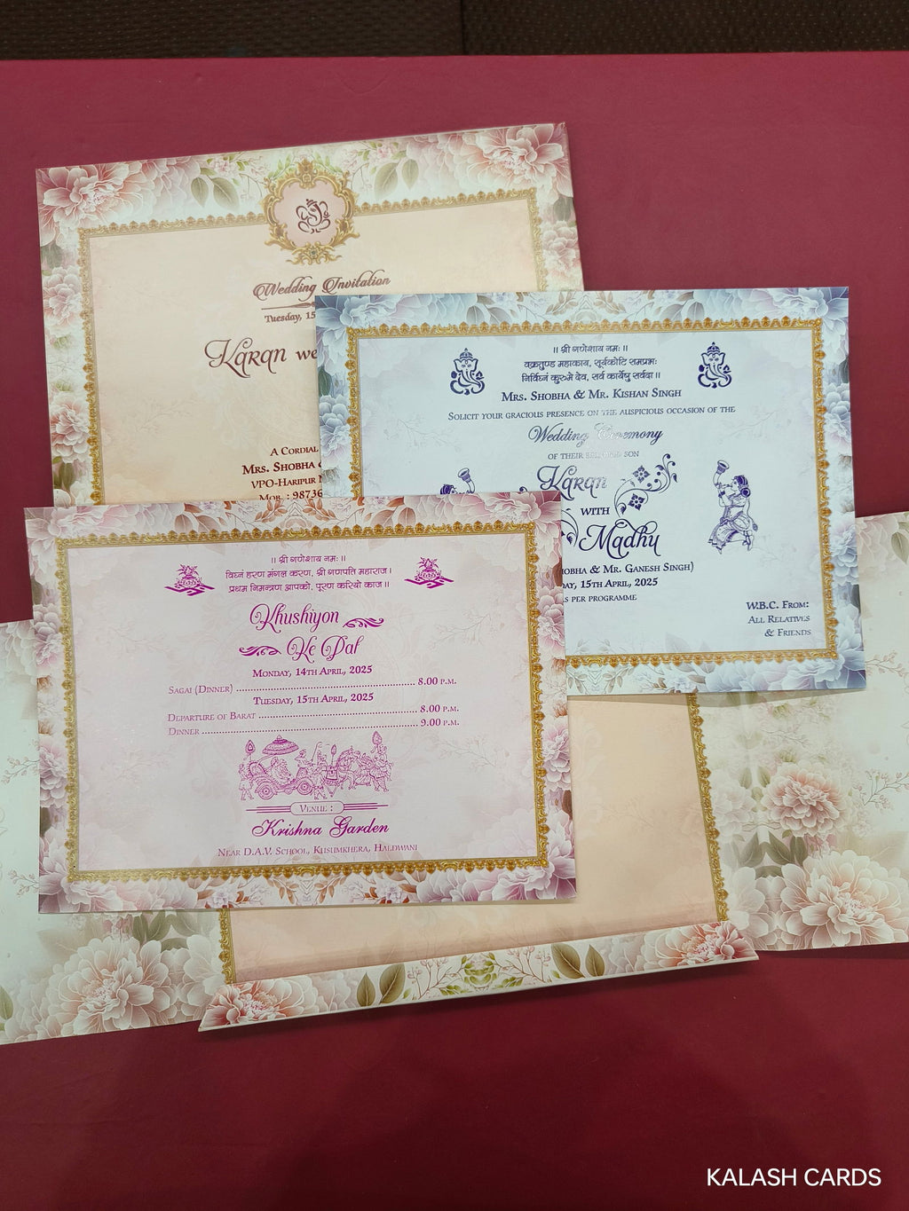 KLB612 Floral Design Semi Box Paper Wedding Card - Kalash Cards