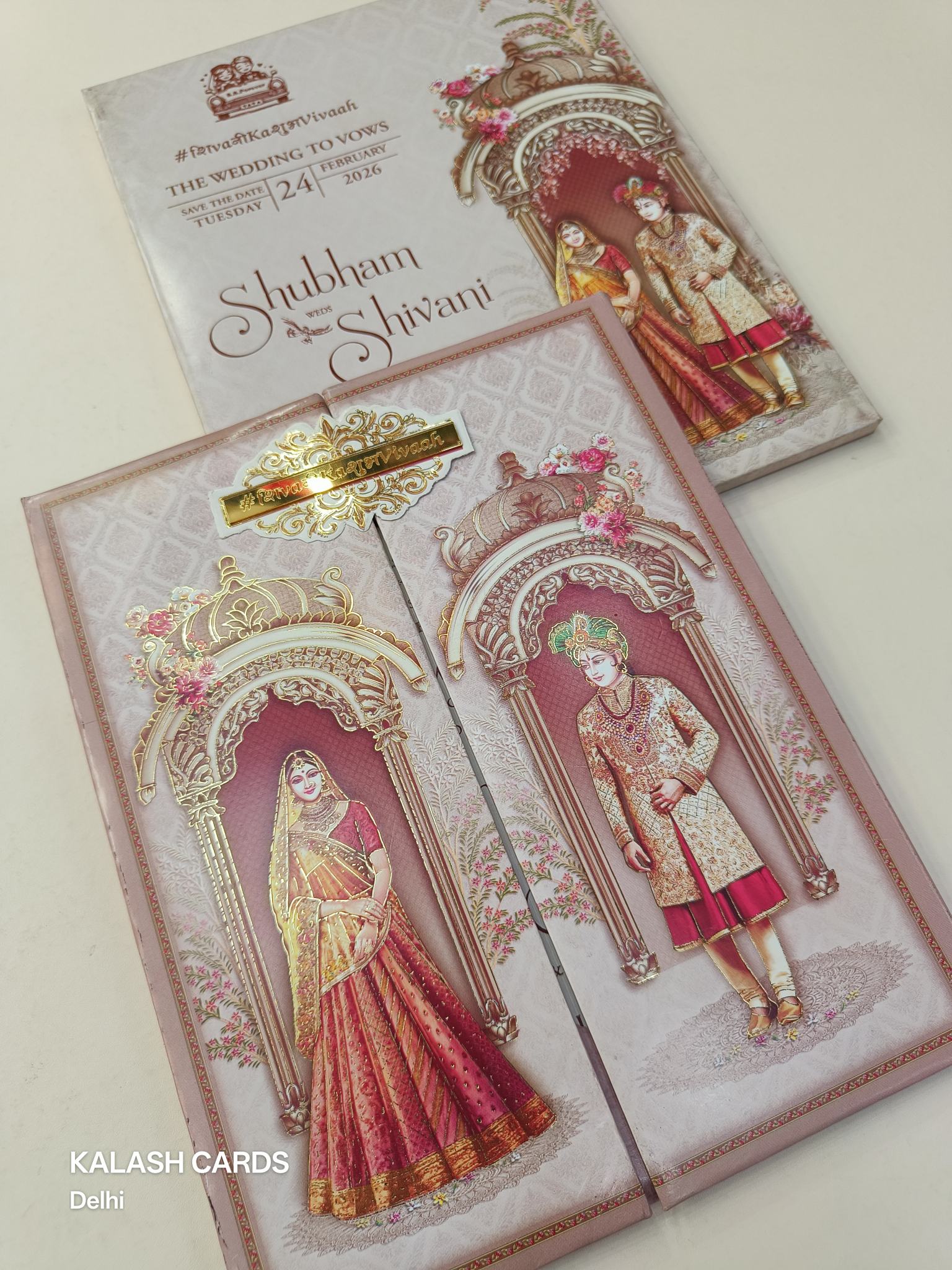 KLB613 Royal Theme Padding Thick Wedding Card (2 Page & Couple Name Acrylic Mirror)-Kalash Cards
