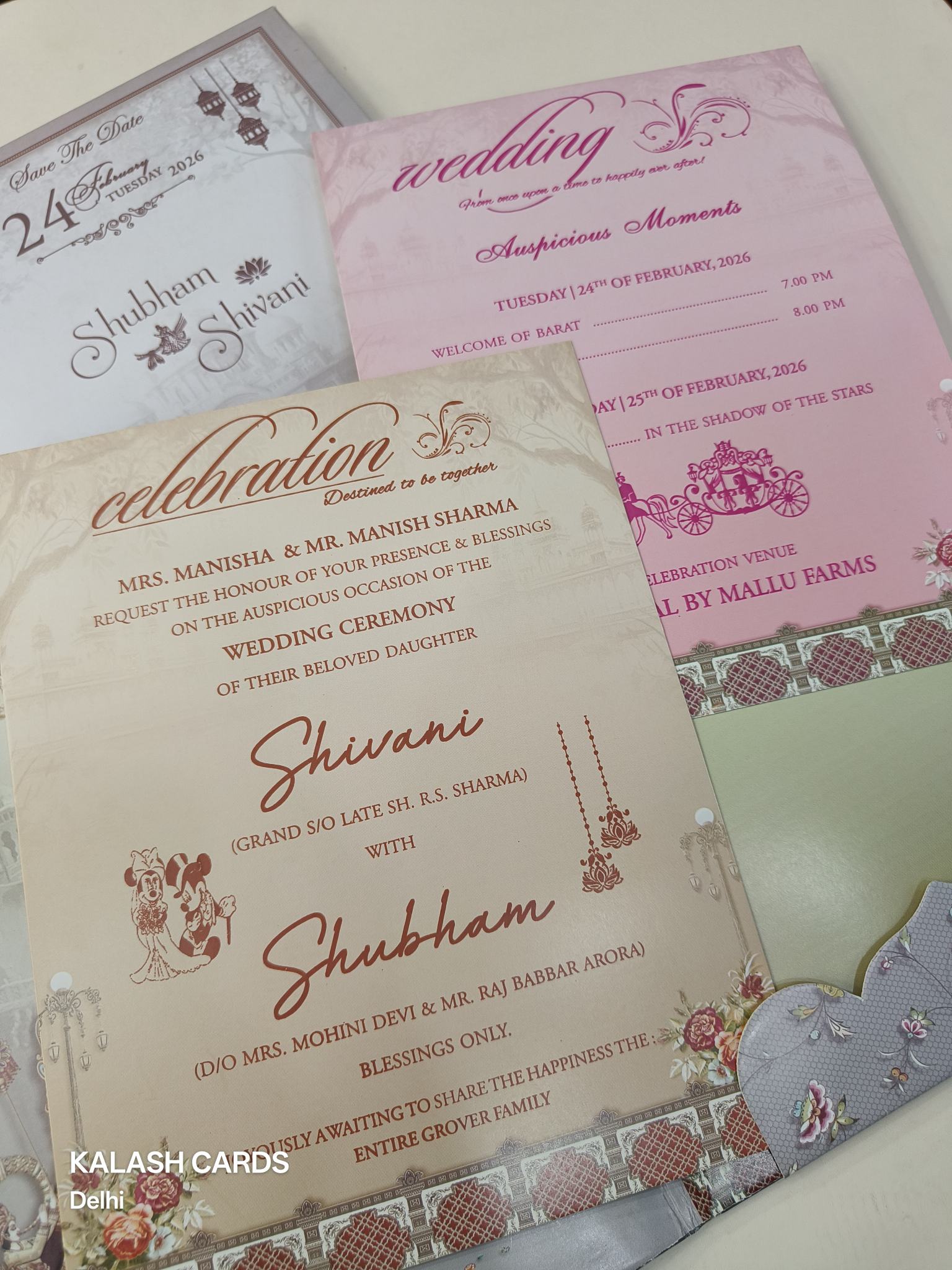 KLB614 Dulha Dulhan Design Padding Hardboard Thick Wedding Card (2 Page and Couple Name Acrylic Mirror)-Kalash Cards