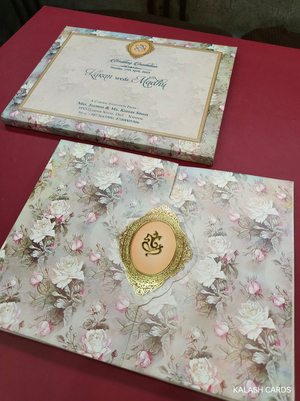 KLB615 Floral Design Semi Box Paper Wedding Card - Kalash Cards