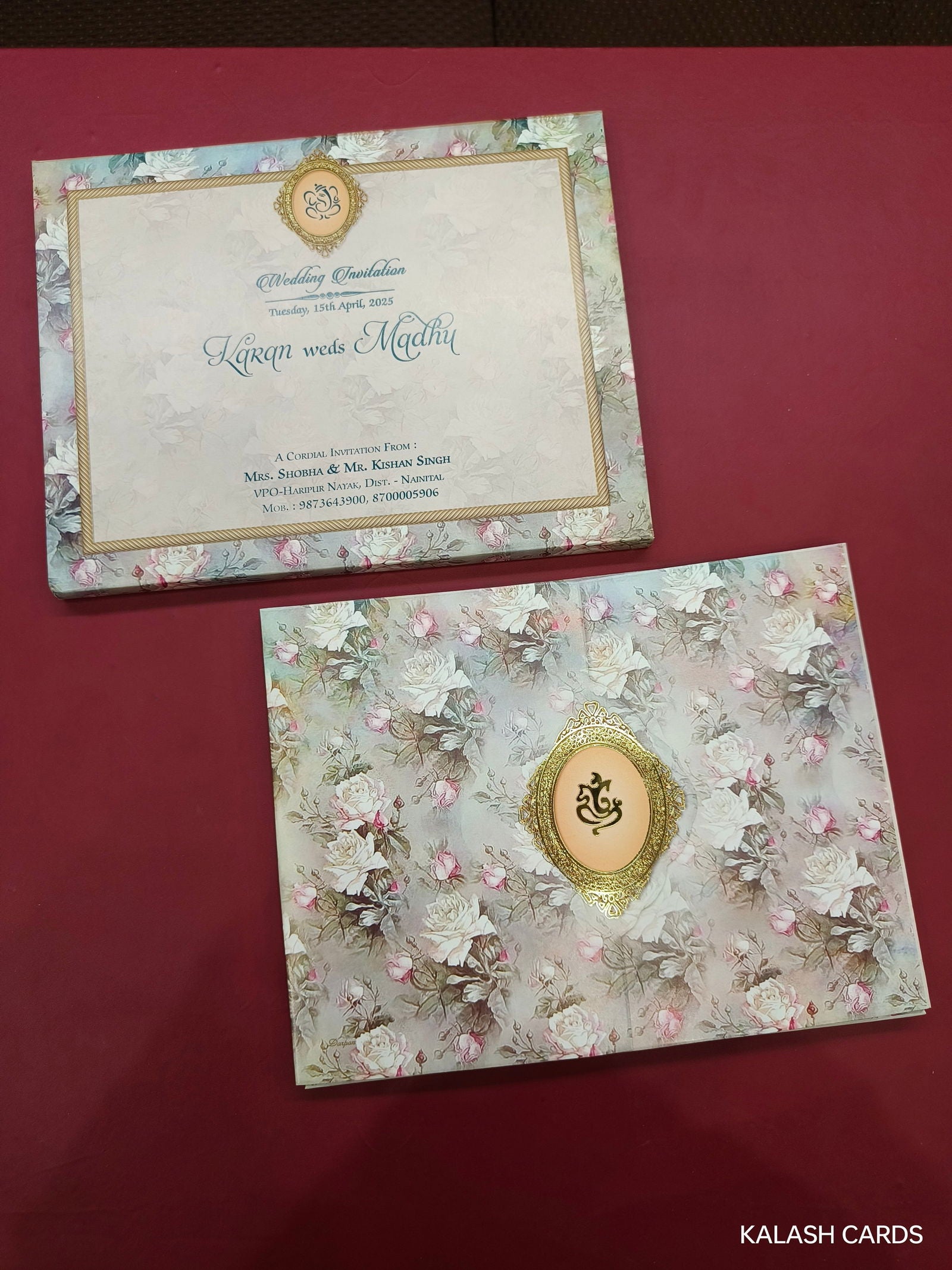 KLB615 Floral Design Semi Box Paper Wedding Card - Kalash Cards
