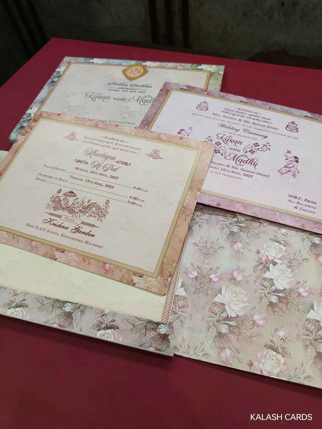 KLB615 Floral Design Semi Box Paper Wedding Card - Kalash Cards