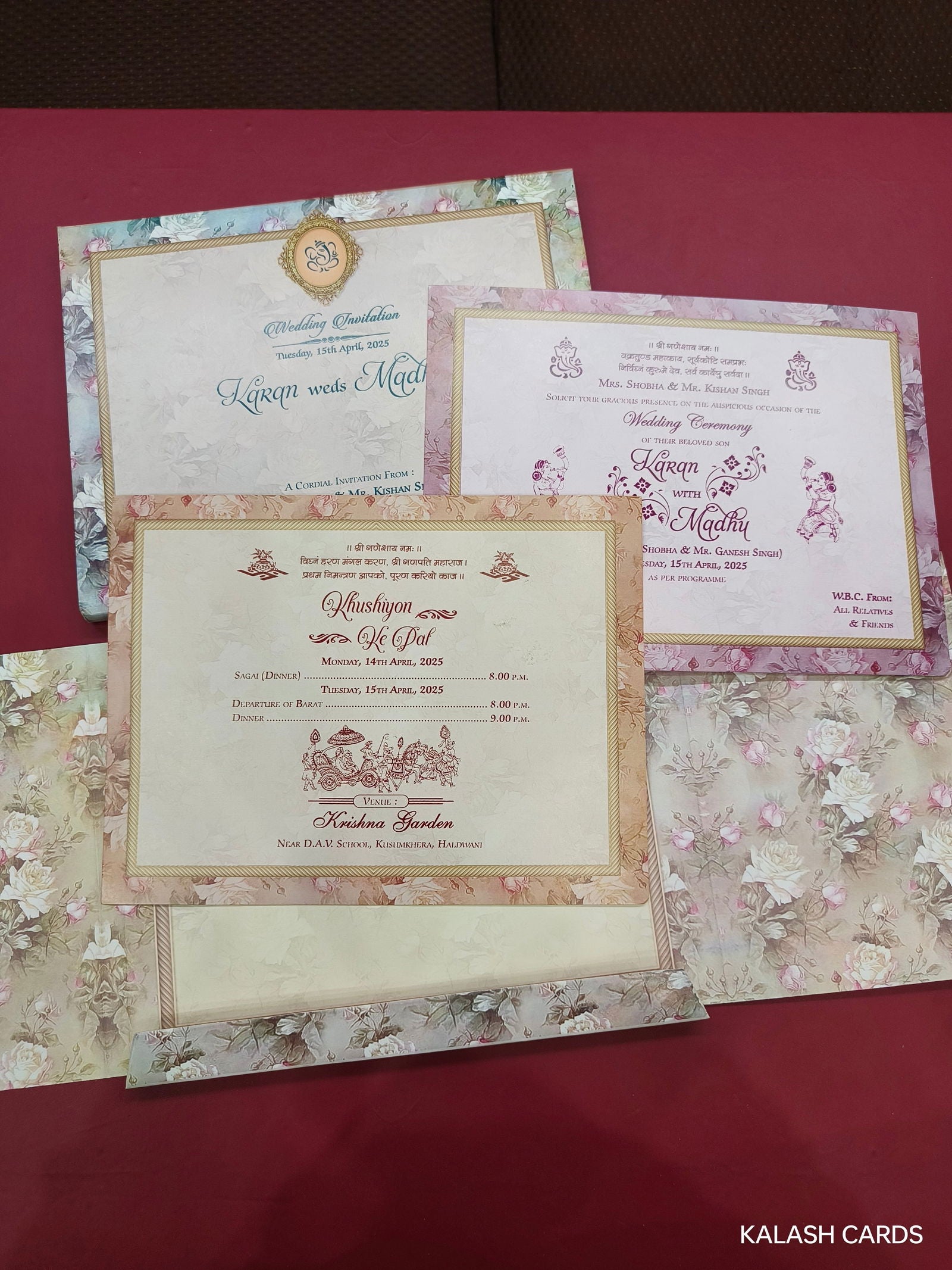 KLB615 Floral Design Semi Box Paper Wedding Card - Kalash Cards