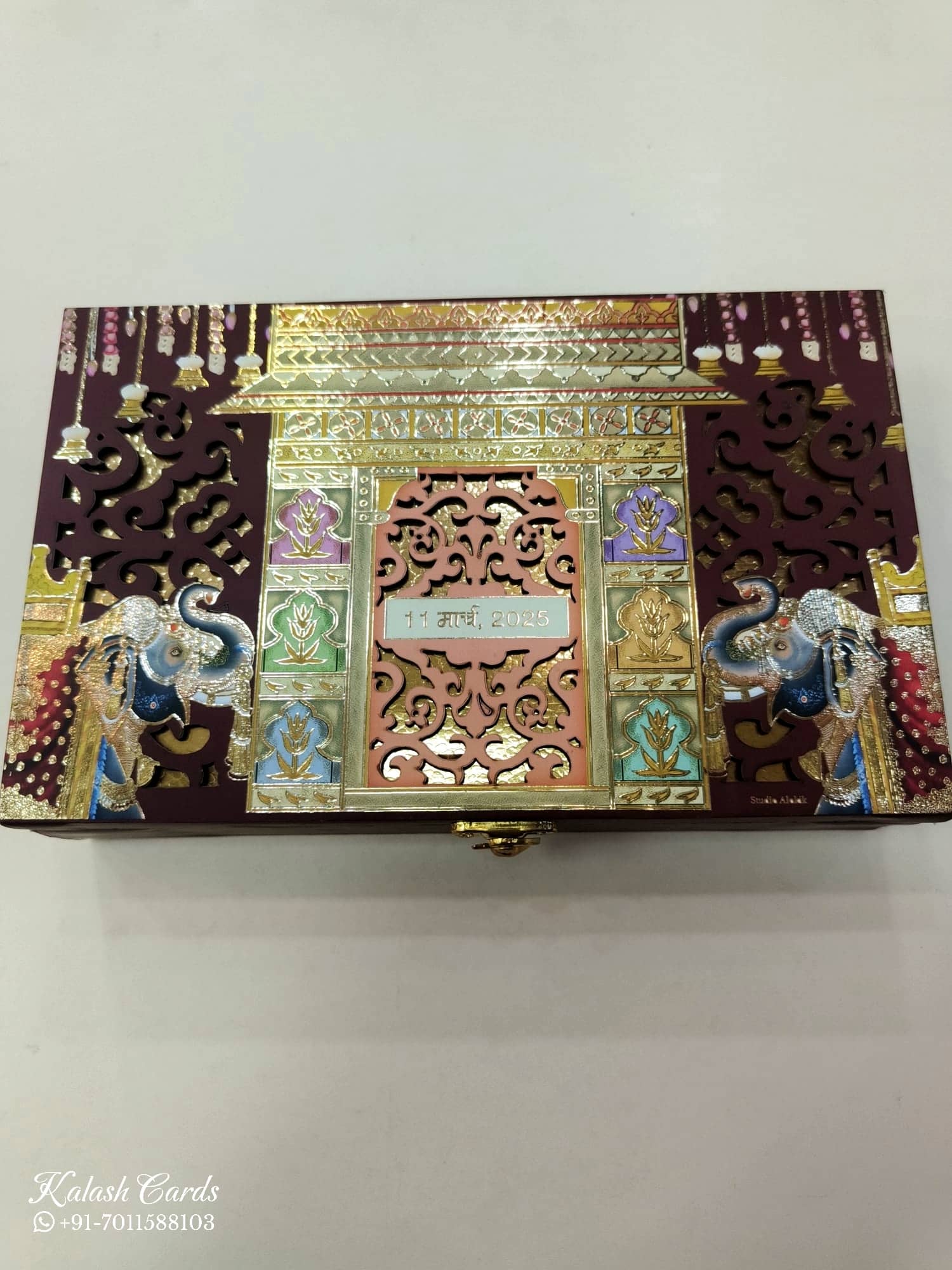 KLB616 MDF Box Type Laser Cut Wedding Card with 2 Thick Pages