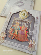 KLB616 Laser Cut Raja Rani theme Padding Hardboard Thick Wedding Card (2 Page)-Kalash Cards
