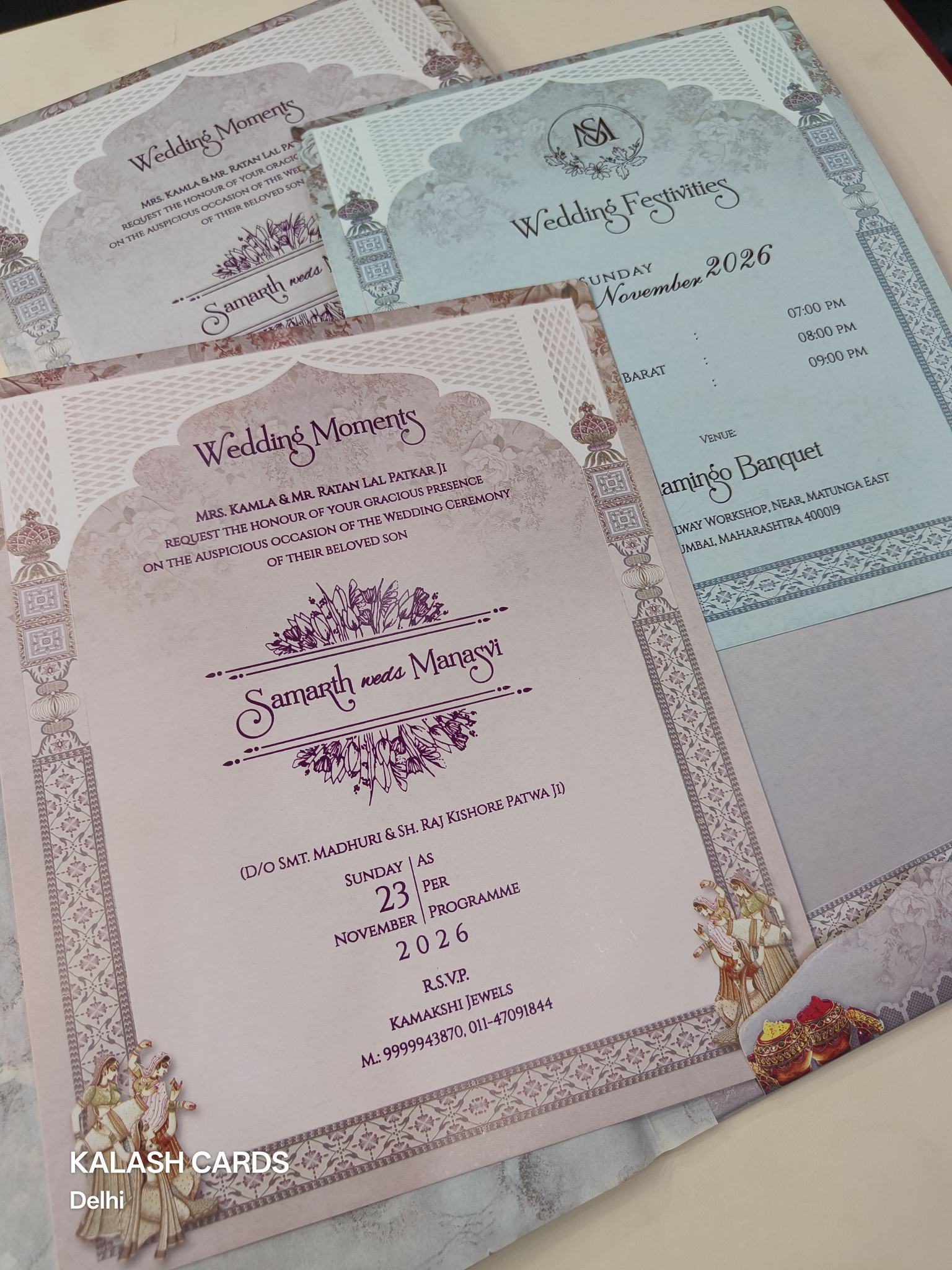 KLB616 Laser Cut Raja Rani theme Padding Hardboard Thick Wedding Card (2 Page)-Kalash Cards