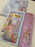 KLB617 Royal Theme Raja Rani Design Padding Hardboard Thick Wedding Card (2 Page & Couple Name Acrylic Mirror)-Kalash Cards