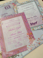 KLB617 Royal Theme Raja Rani Design Padding Hardboard Thick Wedding Card (2 Page & Couple Name Acrylic Mirror)-Kalash Cards