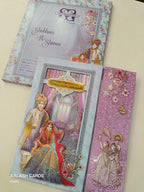 KLB617 Royal Theme Raja Rani Design Padding Hardboard Thick Wedding Card (2 Page & Couple Name Acrylic Mirror)-Kalash Cards