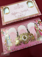 KLB619 Raja Rani Barat Design Pink Color Semi Box Wedding Card (2 Page)