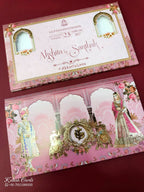 KLB619 Raja Rani Barat Design Pink Color Semi Box Wedding Card (2 Page)