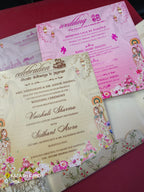 KLB619 Raja Rani Barat Design Padding Hardboard Thick Wedding Card (2 Page & Couple Name Acrylic Mirror)-Kalash Cards