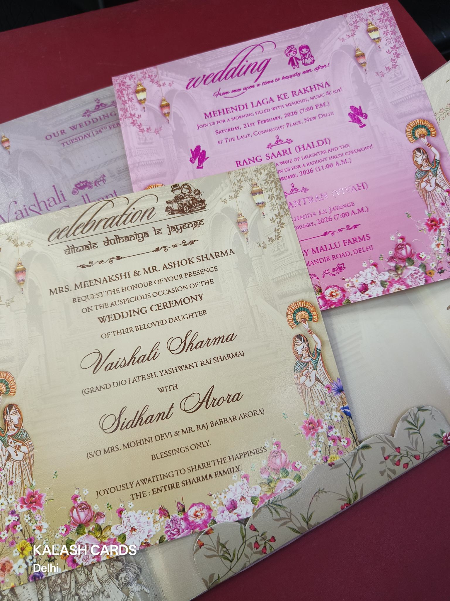 KLB619 Raja Rani Barat Design Padding Hardboard Thick Wedding Card (2 Page & Couple Name Acrylic Mirror)-Kalash Cards