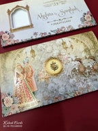 KLB621 Raja Rani Design Green Color Semi Box Wedding Card (2 Page)