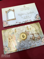 KLB621 Raja Rani Design Green Color Semi Box Wedding Card (2 Page)