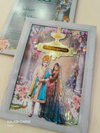 KLB621 Laser Cut Raja Rani Theme Padding Hardboard Thick Wedding Card (2 Page & Couple Name Acrylic Mirror)-Kalash Cards