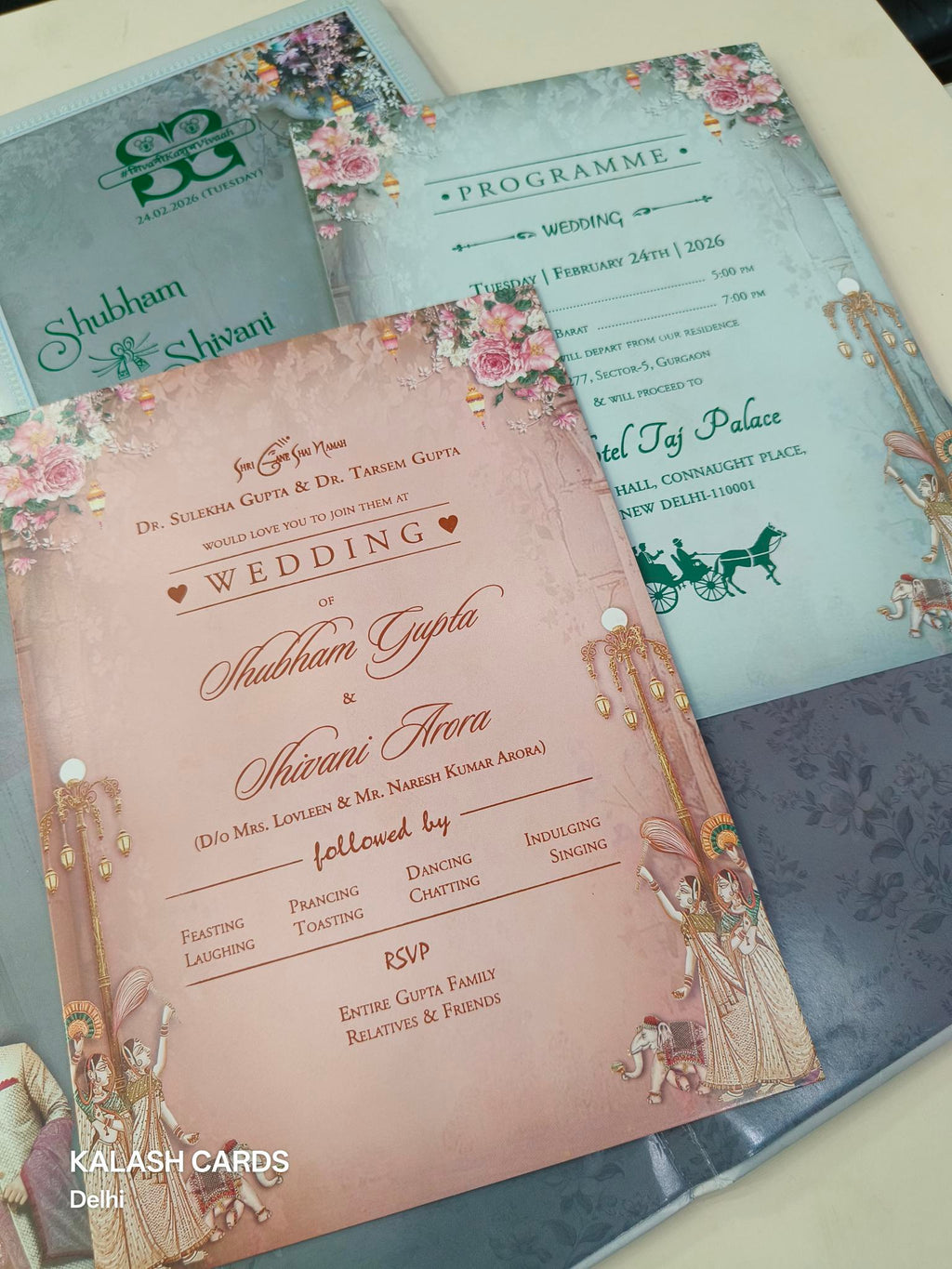 KLB621 Laser Cut Raja Rani Theme Padding Hardboard Thick Wedding Card (2 Page & Couple Name Acrylic Mirror)-Kalash Cards