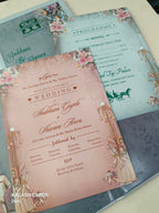 KLB621 Laser Cut Raja Rani Theme Padding Hardboard Thick Wedding Card (2 Page & Couple Name Acrylic Mirror)-Kalash Cards