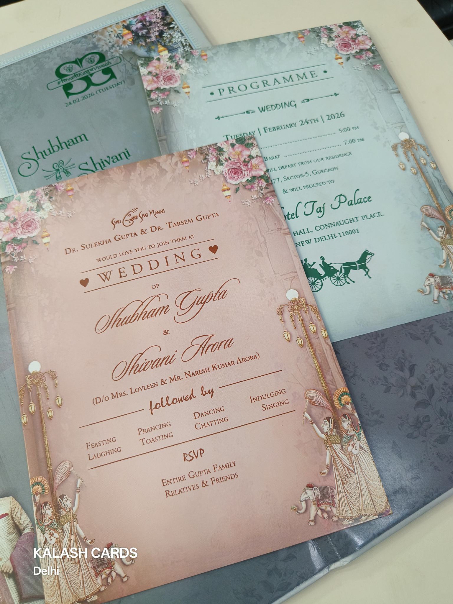 KLB621 Laser Cut Raja Rani Theme Padding Hardboard Thick Wedding Card (2 Page & Couple Name Acrylic Mirror)-Kalash Cards