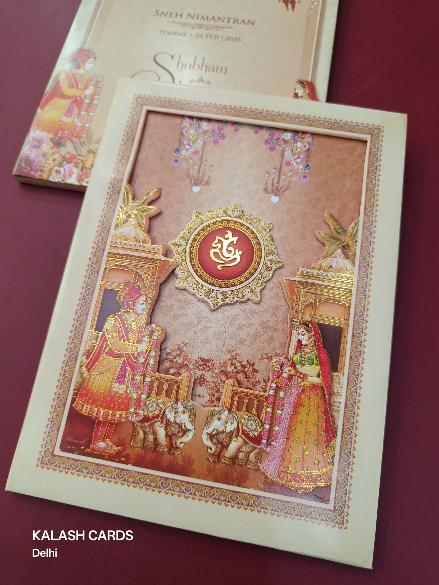 KLB622 Laser Cut Raja Rani Design Padding Hardboard Thick Wedding Card (2 Page)-Kalash Cards