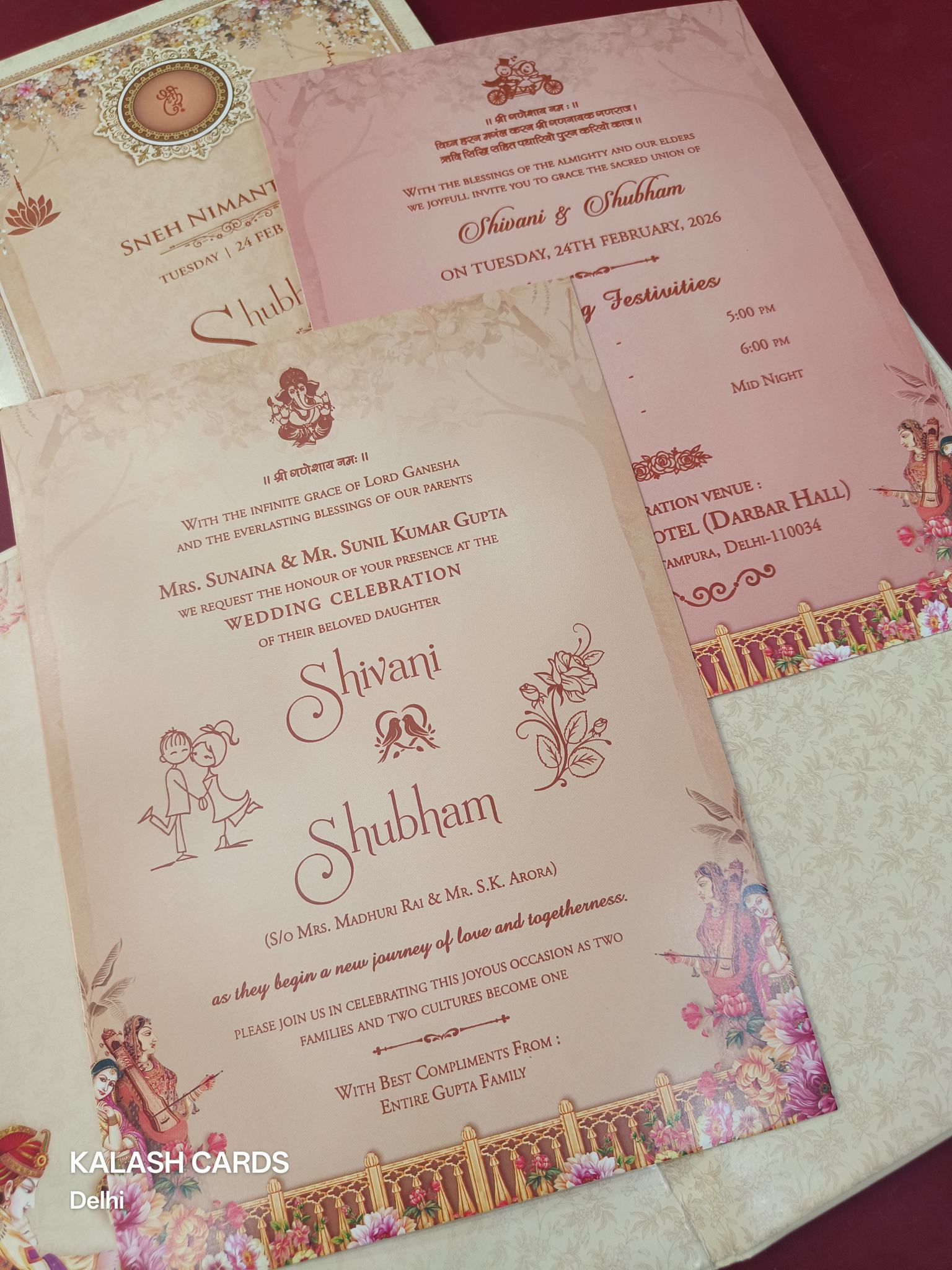 KLB622 Laser Cut Raja Rani Design Padding Hardboard Thick Wedding Card (2 Page)-Kalash Cards