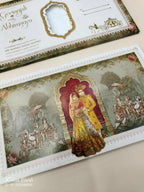 KLB623 Raja Rani Design Green Color Semi Box Wedding Card (2 Page)