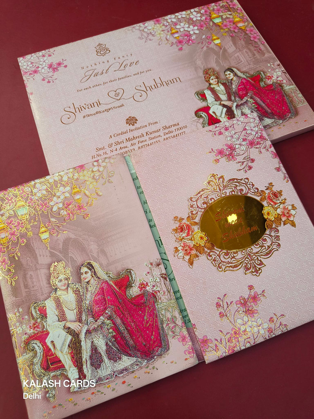 KLB623 Floral Dulha Dulhan Design Padding Hardboard Thick Wedding Card (2 Page)-Kalash Cards