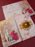 KLB623 Floral Dulha Dulhan Design Padding Hardboard Thick Wedding Card (2 Page)-Kalash Cards