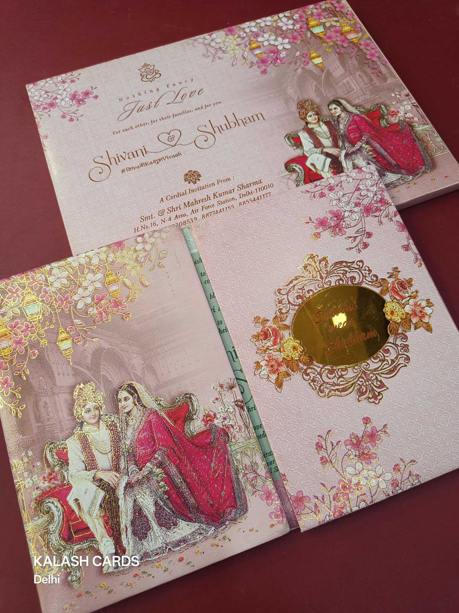 KLB623 Floral Dulha Dulhan Design Padding Hardboard Thick Wedding Card (2 Page)-Kalash Cards
