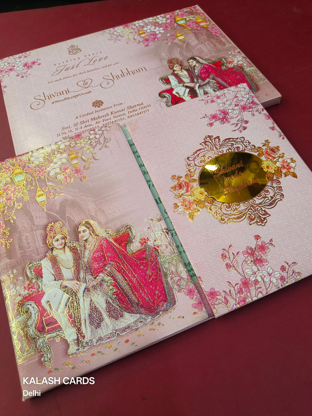KLB623 Floral Dulha Dulhan Design Padding Hardboard Thick Wedding Card (2 Page)-Kalash Cards