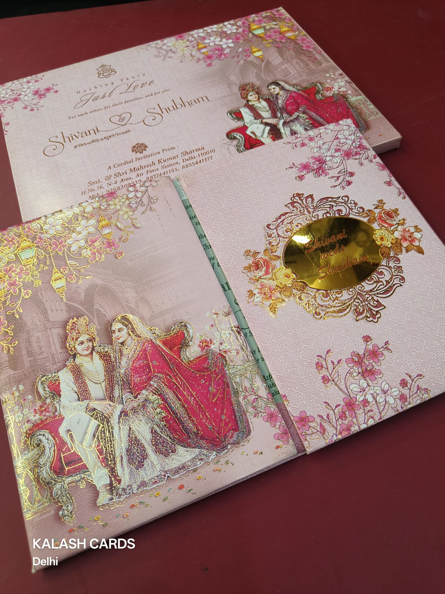 KLB623 Floral Dulha Dulhan Design Padding Hardboard Thick Wedding Card (2 Page)-Kalash Cards