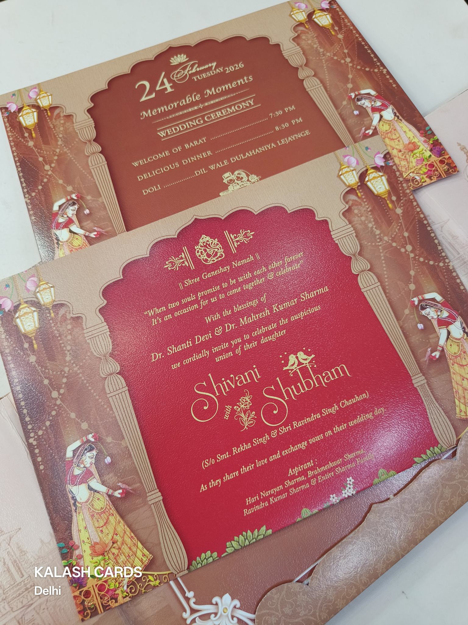 KLB624 Traditional Raja Rani Design Padding Hardboard Thick Wedding Card (2 Page)-Kalash Cards