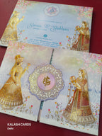 KLB625 Traditional Indian Raja Rani Design Padding Hardboard Thick Wedding Card (2 Page)-Kalash Cards