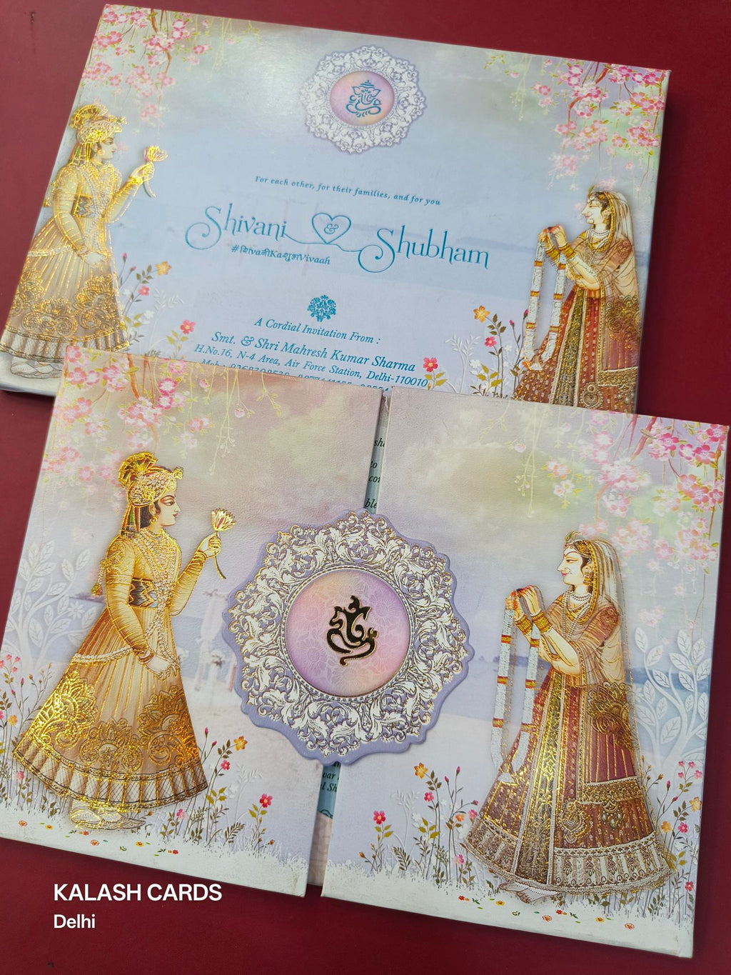 KLB625 Traditional Indian Raja Rani Design Padding Hardboard Thick Wedding Card (2 Page)-Kalash Cards