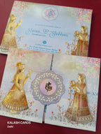 KLB625 Traditional Indian Raja Rani Design Padding Hardboard Thick Wedding Card (2 Page)-Kalash Cards