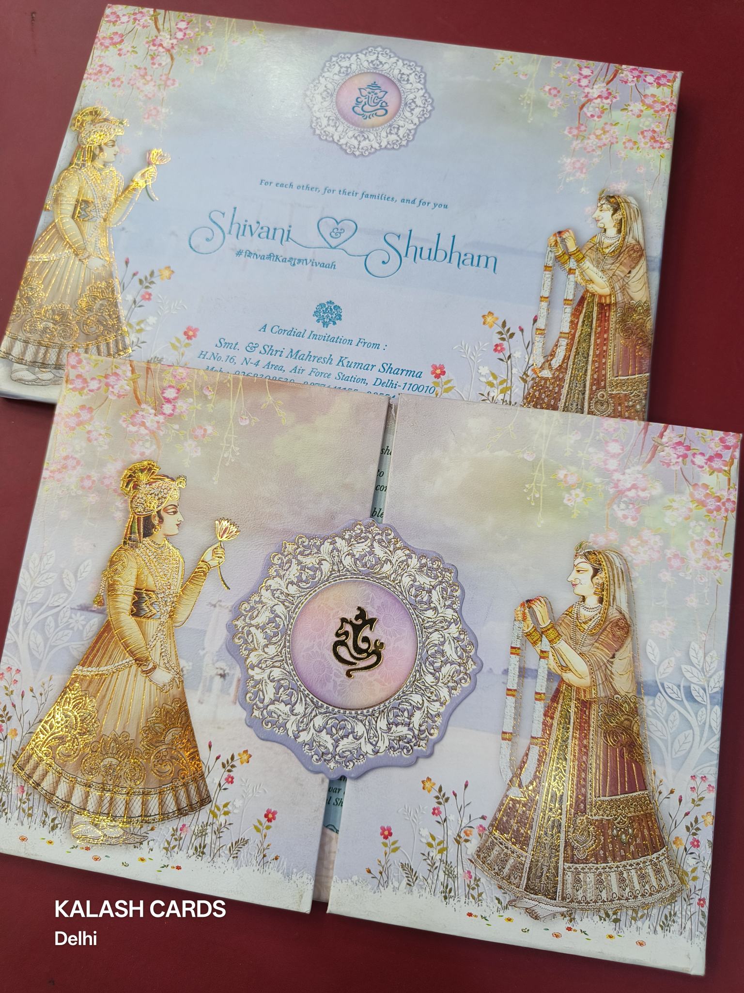 KLB625 Traditional Indian Raja Rani Design Padding Hardboard Thick Wedding Card (2 Page)-Kalash Cards