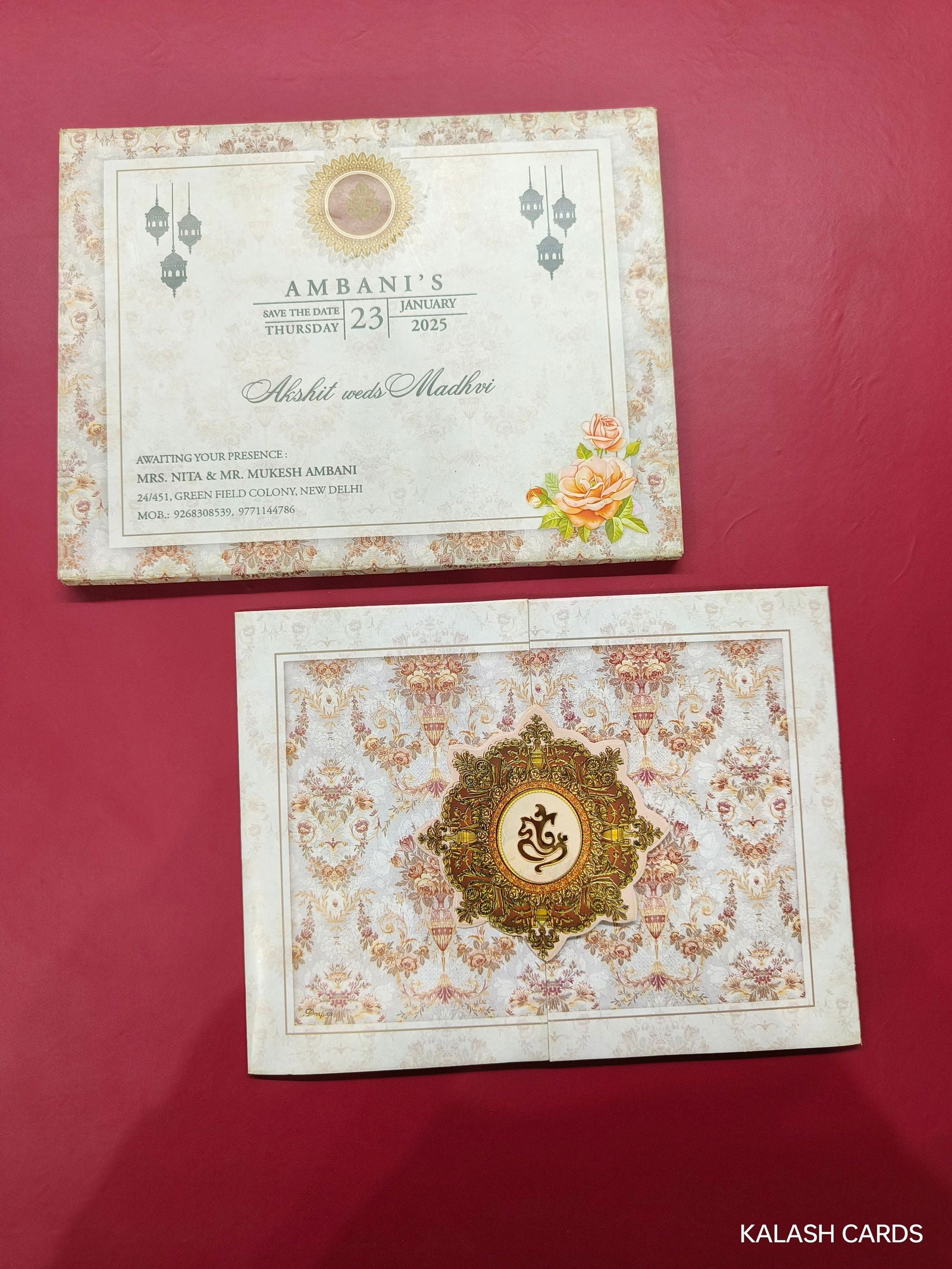 KLB632 Floral Design Semi Box Paper Wedding Card - Kalash Cards