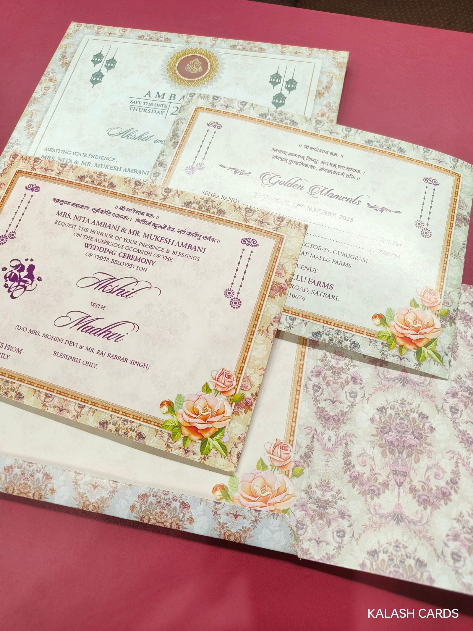 KLB632 Floral Design Semi Box Paper Wedding Card - Kalash Cards