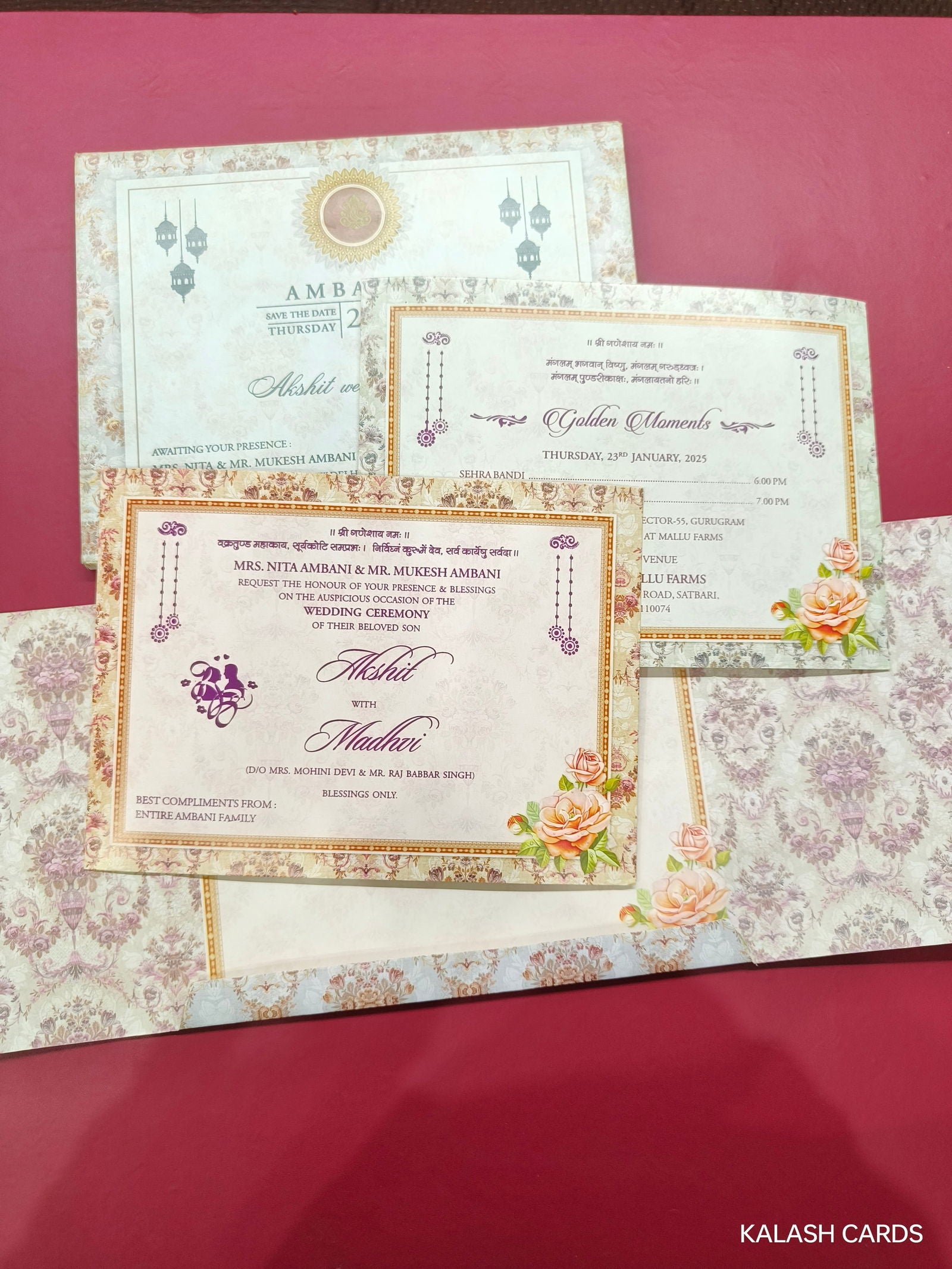 KLB632 Floral Design Semi Box Paper Wedding Card - Kalash Cards