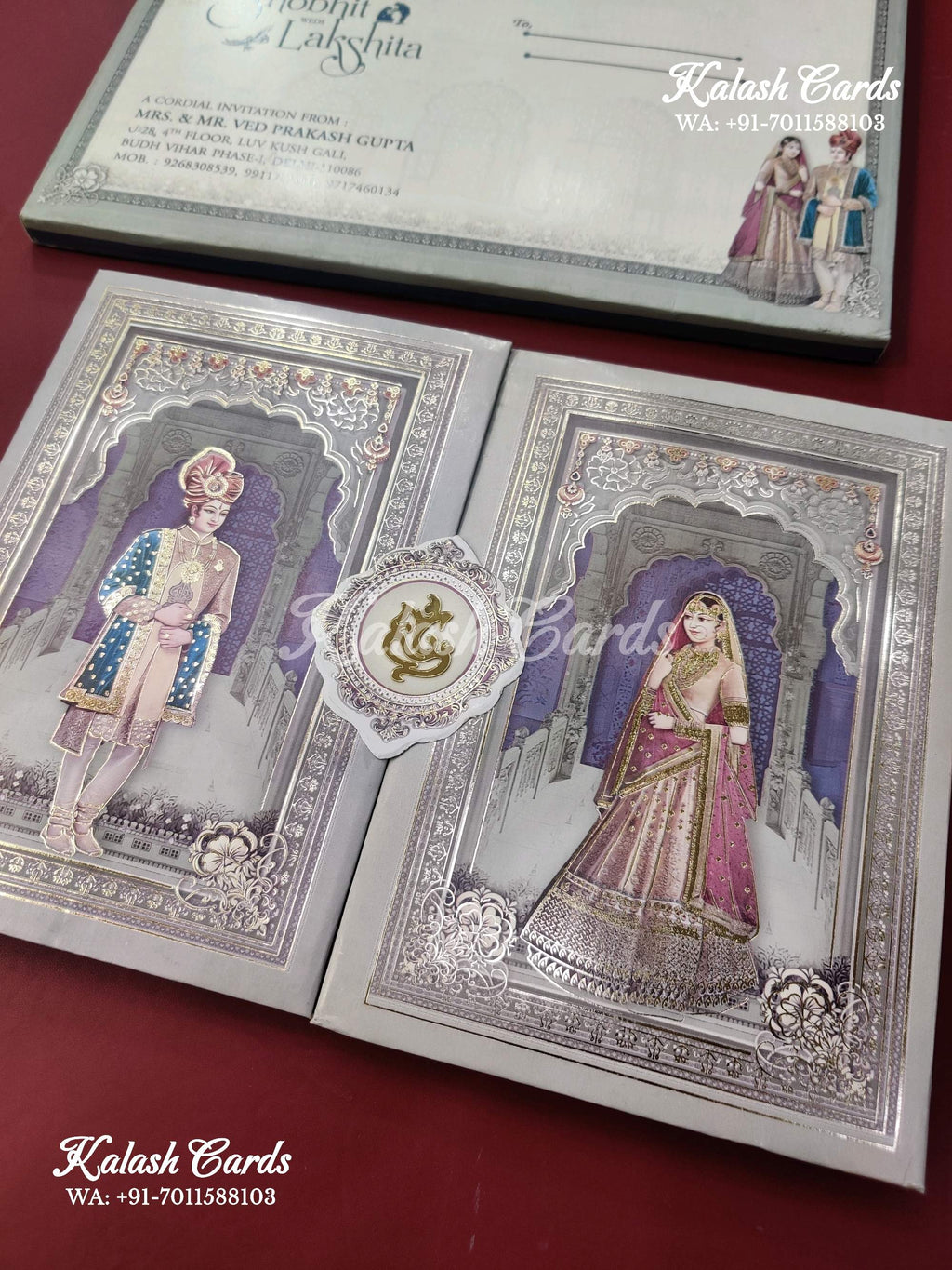 KLB636 Raja Rani Design Hardboard Padding Thick Wedding Card (2 Page)-Kalash Cards