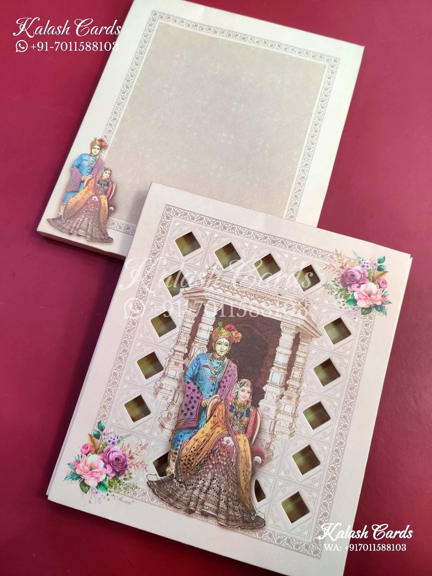 KLB637 Raja Rani Theme Semi Box Wedding Card (2 Page)-Kalash Cards