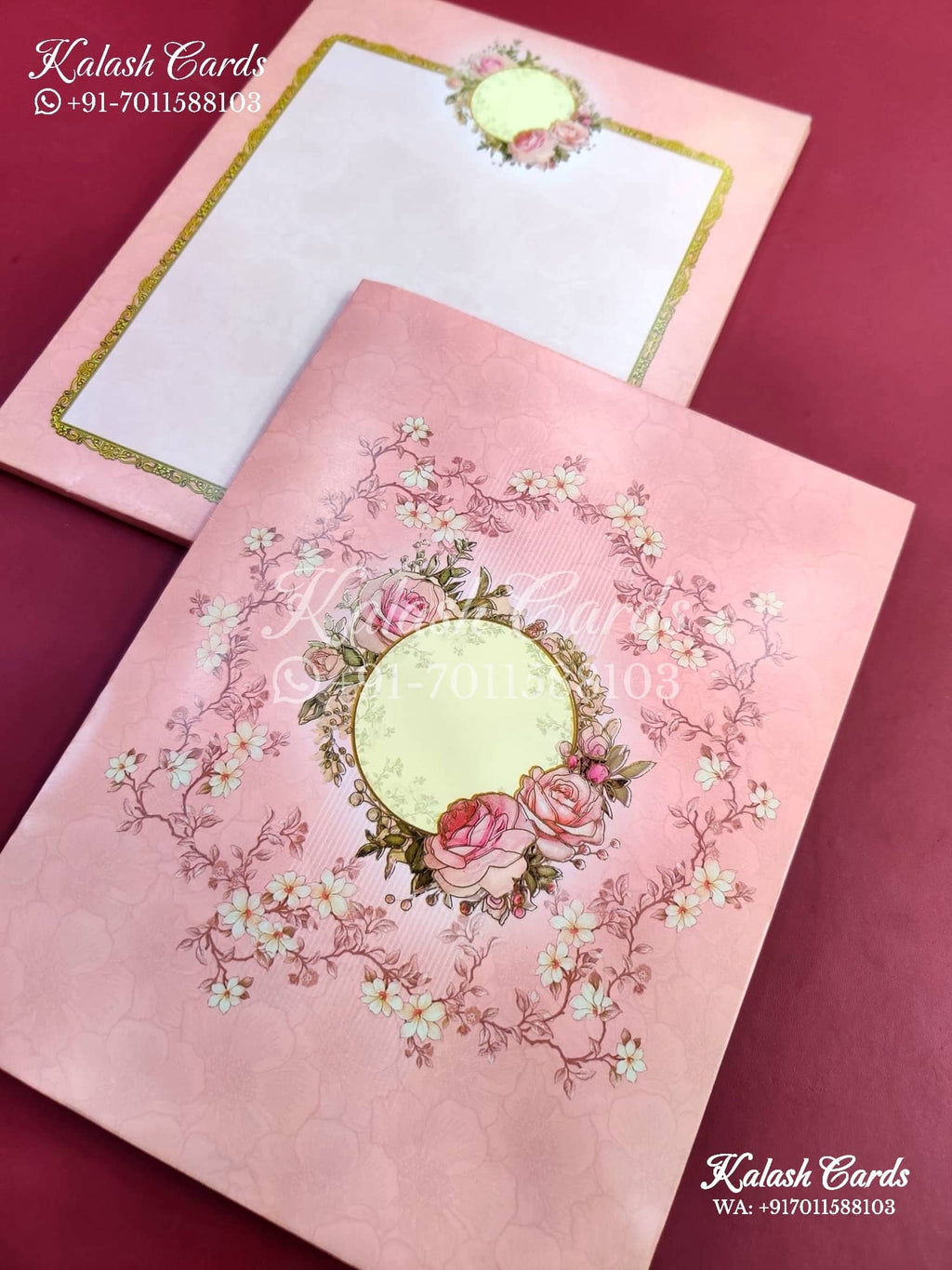 KLB640 Floral Design Semi Box Wedding Card (2 Page)-Kalash Cards