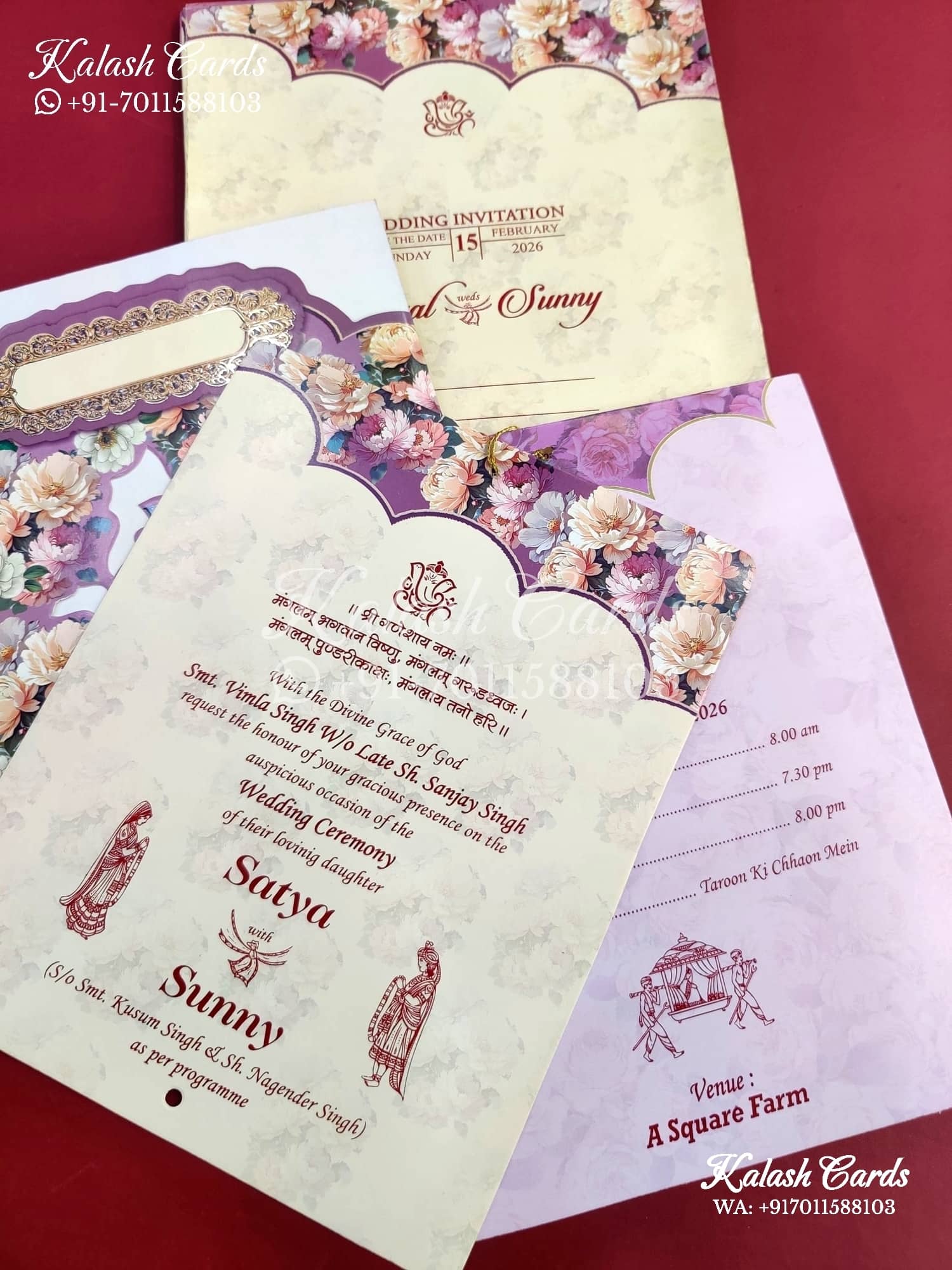 KLB641 Floral Design New Jaket Style Semi Box Wedding Card (2 Page)-Kalash Cards